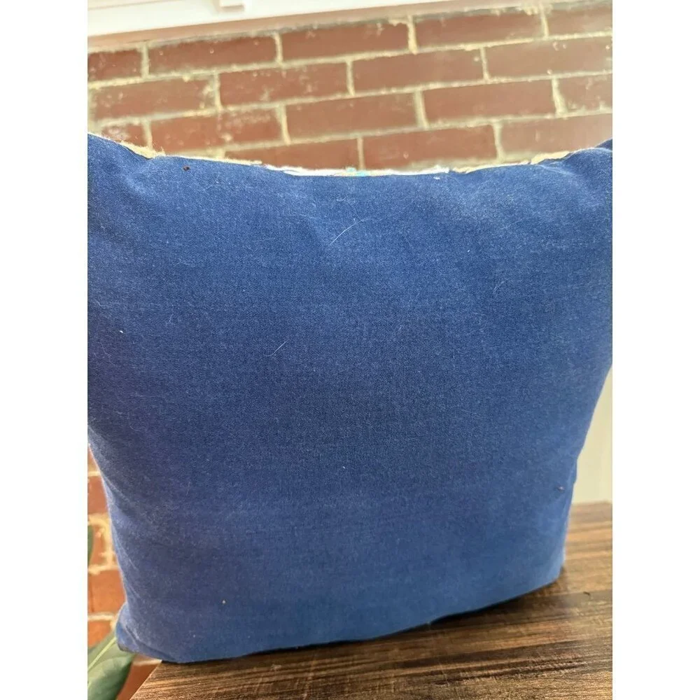 Blue floral embroidered, throw pillow
